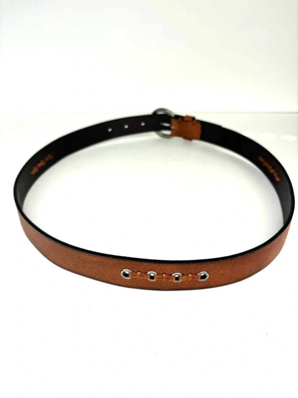 ROLFS Rustic Tan‎ Woven Leather Boho Western Belt Silver Grommets Ring Buckle LG